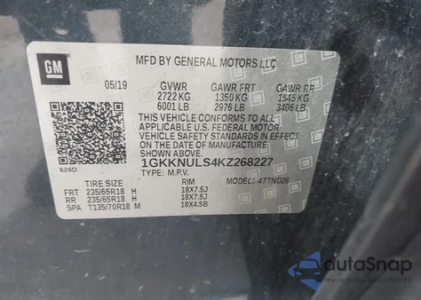 2019 GMC Acadia Slt-1 from USA, damaged, VIN 1GKKNULS4KZ268227
